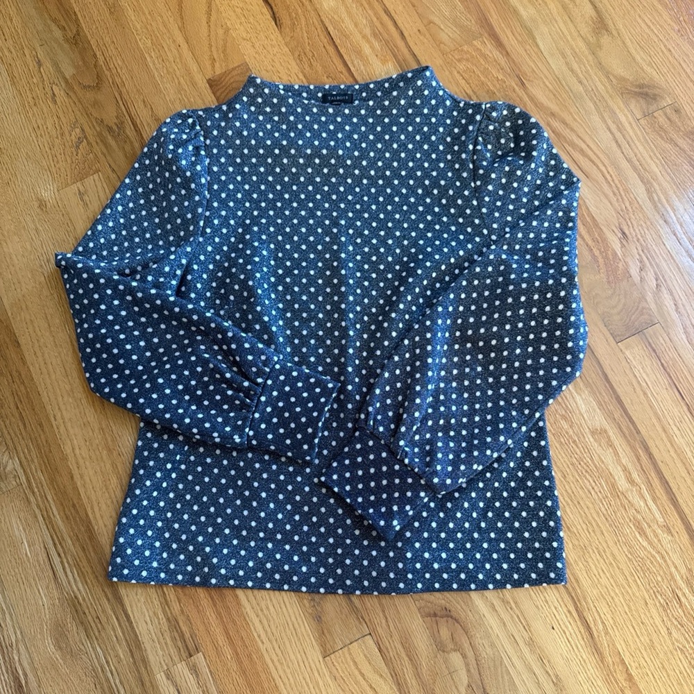 TALBOTS Polka Dot Puff Sleeve Top High Neck, Ladies Size Medium